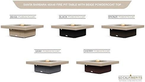COOKE Santa Barbara 40 x 40 Square Fire Pit Table - Beige Powdercoat Aluminum Top - Natural Gas (Dark Cherry Powdercoat Base)