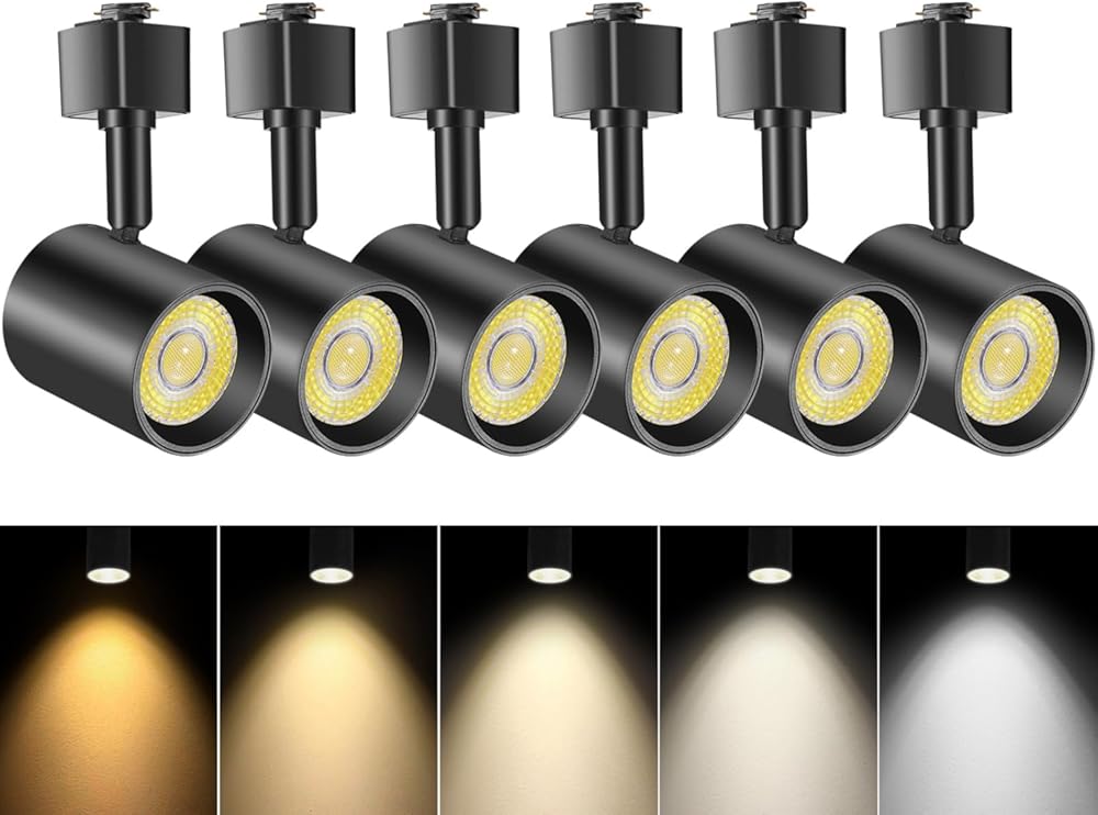 VANoopee 5-Color J Type Track Lighting Heads Dimmable LED Track Light Heads Bright Rail Ceiling Spotlight Fixtures Accent Task, 2700K-6000K, Flicker Free CRI90+ 24° 10W 800lm, Matte Black, Pack of 6