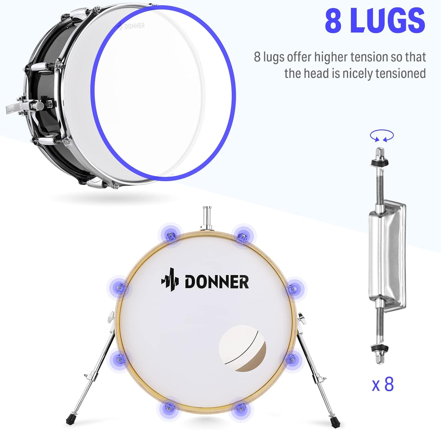 Donner Drum Set Adult with Practice Mute Pad,5-Piece 22 inch Full Size Acoustic Drum Kit, Black- DDS-520