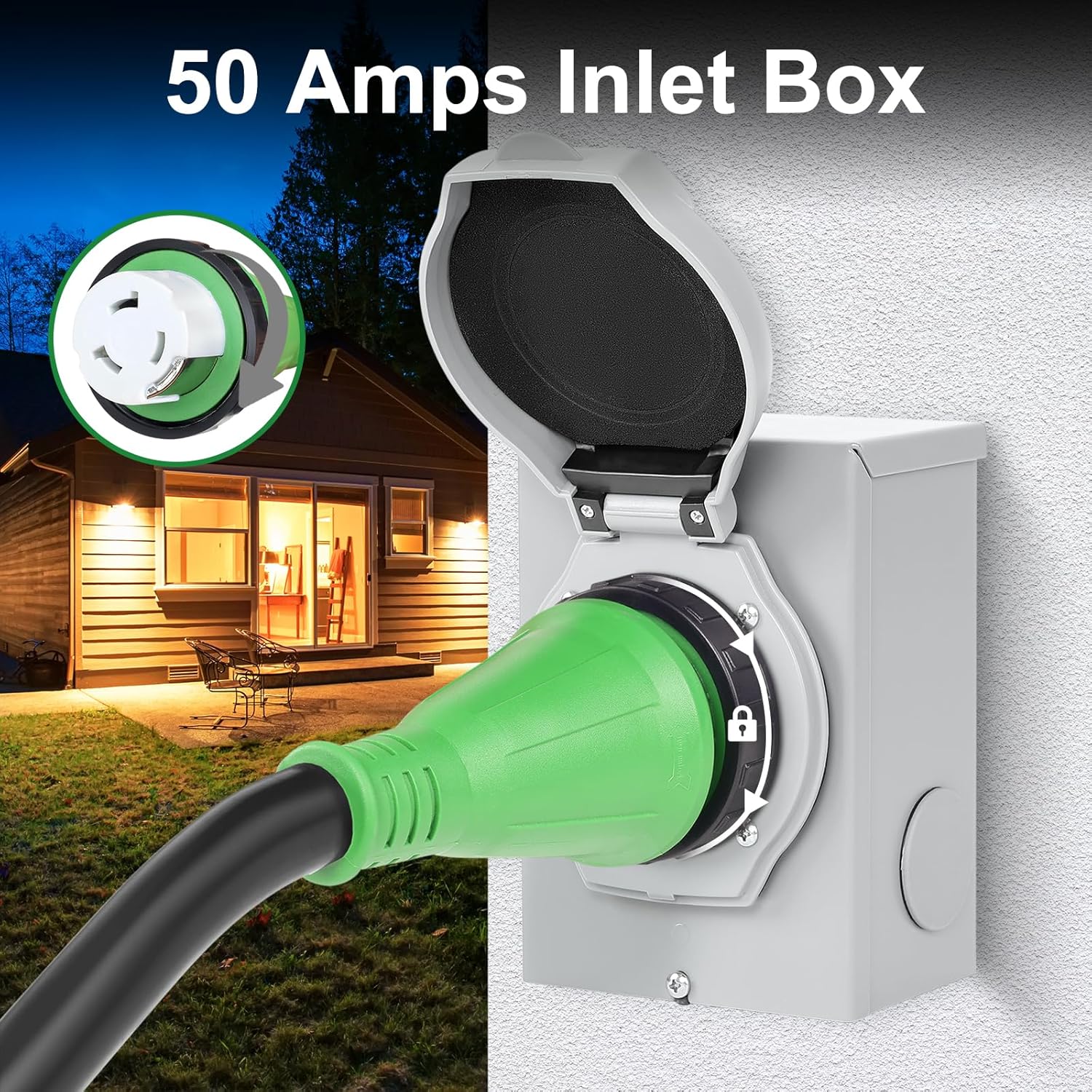 50 AMP Generator Transfer Switch Kit，Pre-Drilled,Twist Lock Connector,Include 100 Amp Transfer Switch，50 Amp SS2-50P Inlet Box&15 FT 50 Amp L14-50P Cord,Twist Lock Connector,Outdoor and Indoor