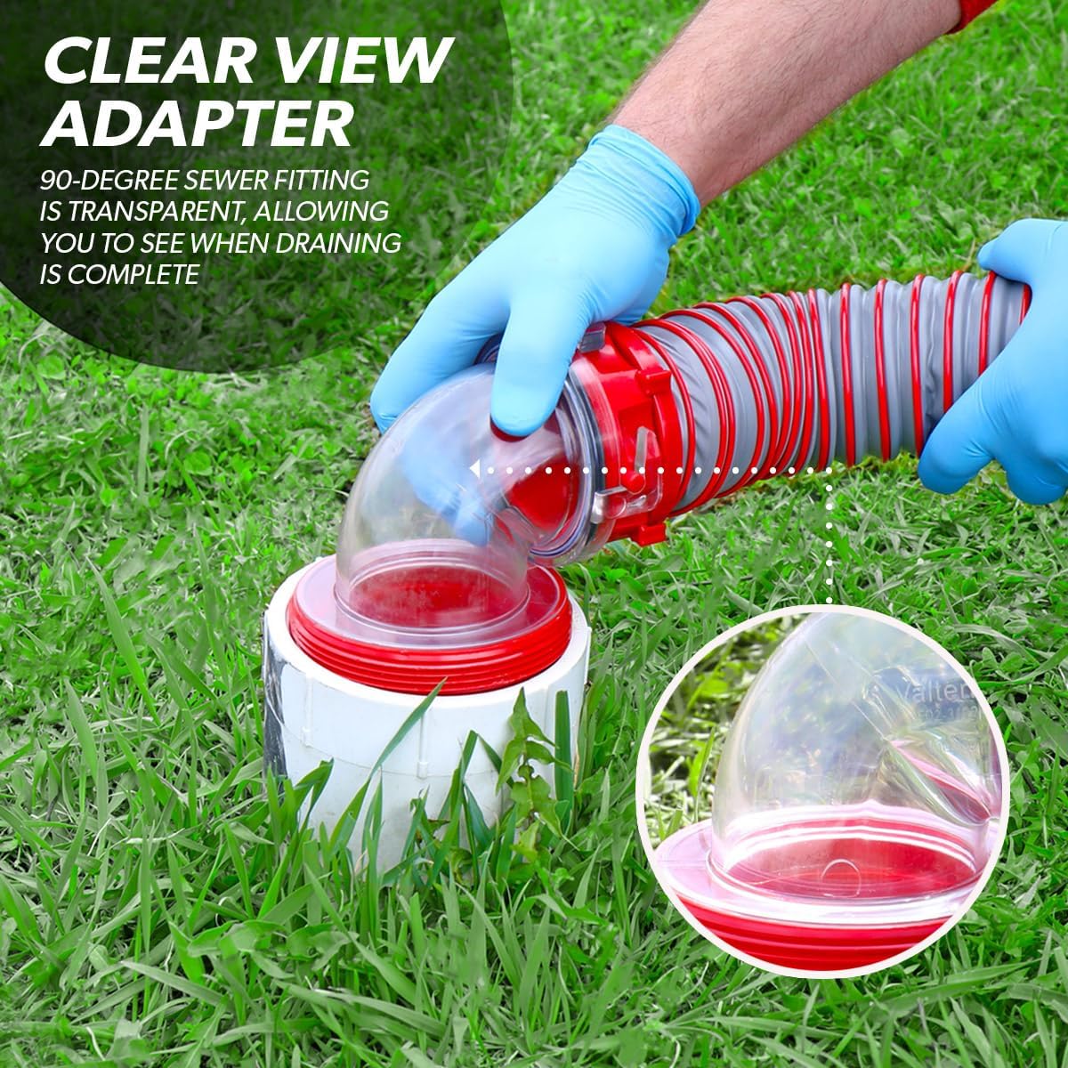 Valterra Viper 20-Foot RV Sewer Hose Kit, Universal Sewer Hose for RV Camper, Includes 2 Attachable 10-Foot Hoses with Rotating Fittings, 90 Degree ClearView Sewer Adapter and 4 Drip Caps