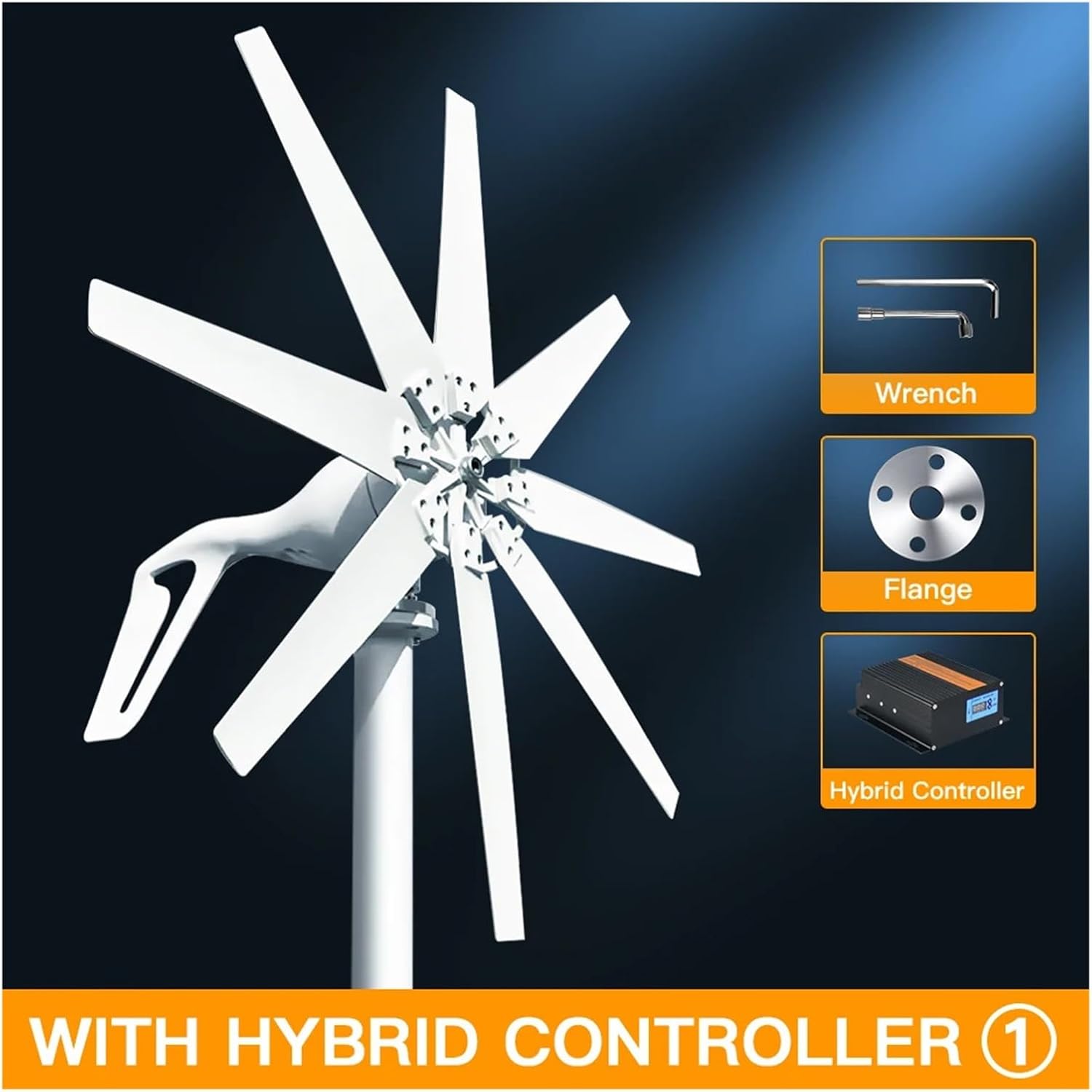 1000W Horizontal Turbine 12V/24V/48V Low Noise Wind Turbine Generator Kit with MPPT Controller for Home Street Lighting for Home, Farm, RVs, Boats(MPPT Hybrid Control,24V)