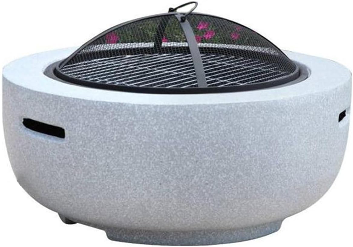 24 in Portable Round Wood Burning Fire Pit, Outside Wood Burning Firepit Bonfire, Barbecue Grill with Sturdy Faux Imitation Concrete Appearance Base, for Patio Garden Backyard BBQ