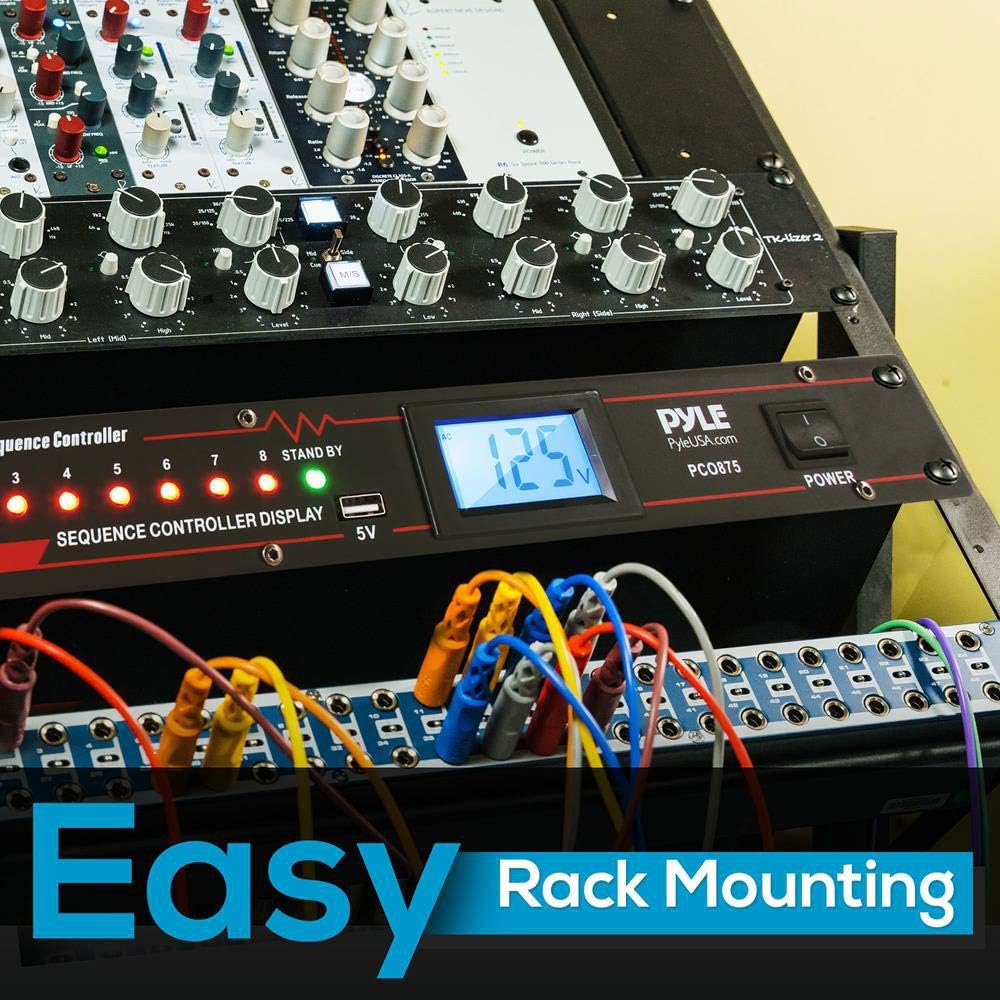 Pyle 10 Outlet Power Sequencer Conditioner - 13 Amp 2000W Rack Mount Pro Audio Digital Power Supply Controller Regulator w/Voltage Readout, Surge Protector, for Home Theater Stage/Studio Use - PCO875