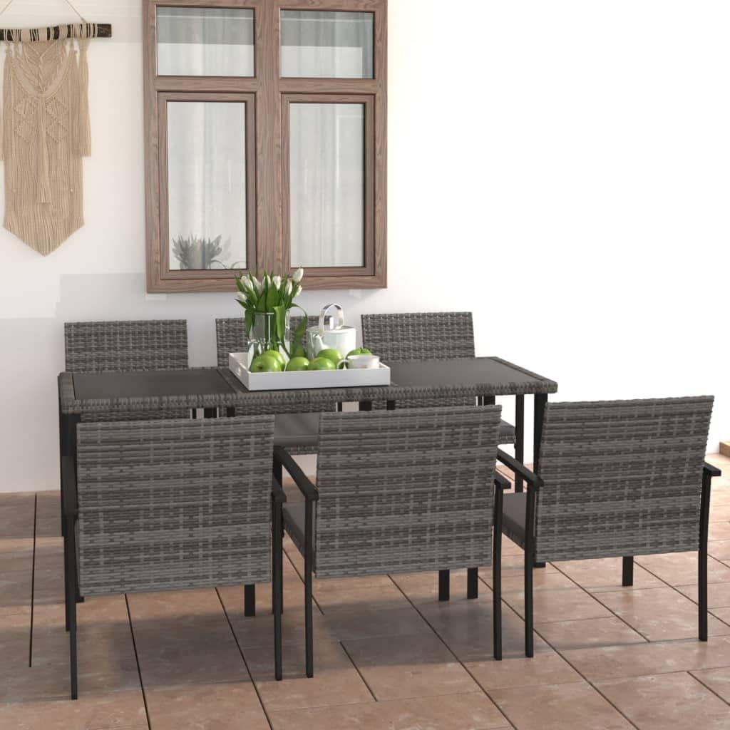 Patio Set 7 Piece Patio Dining Set Poly Rattan Gray