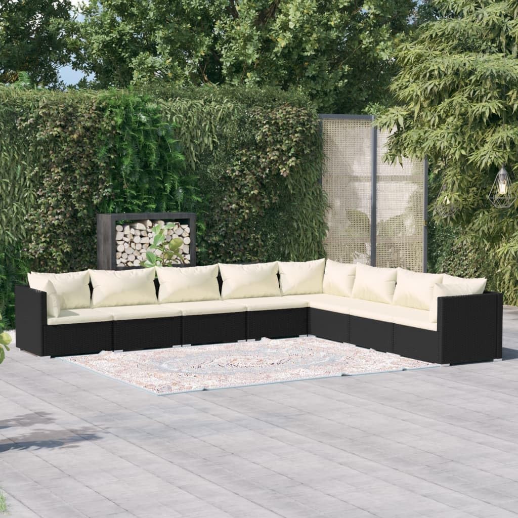 Furniture Sets 8 Piece Garden Lounge Set with Cushions Poly Rattan Black,Modern Patio Lounge Set: Durable Rattan Outdoor Furniture for Relaxation Garden Conversation Sets