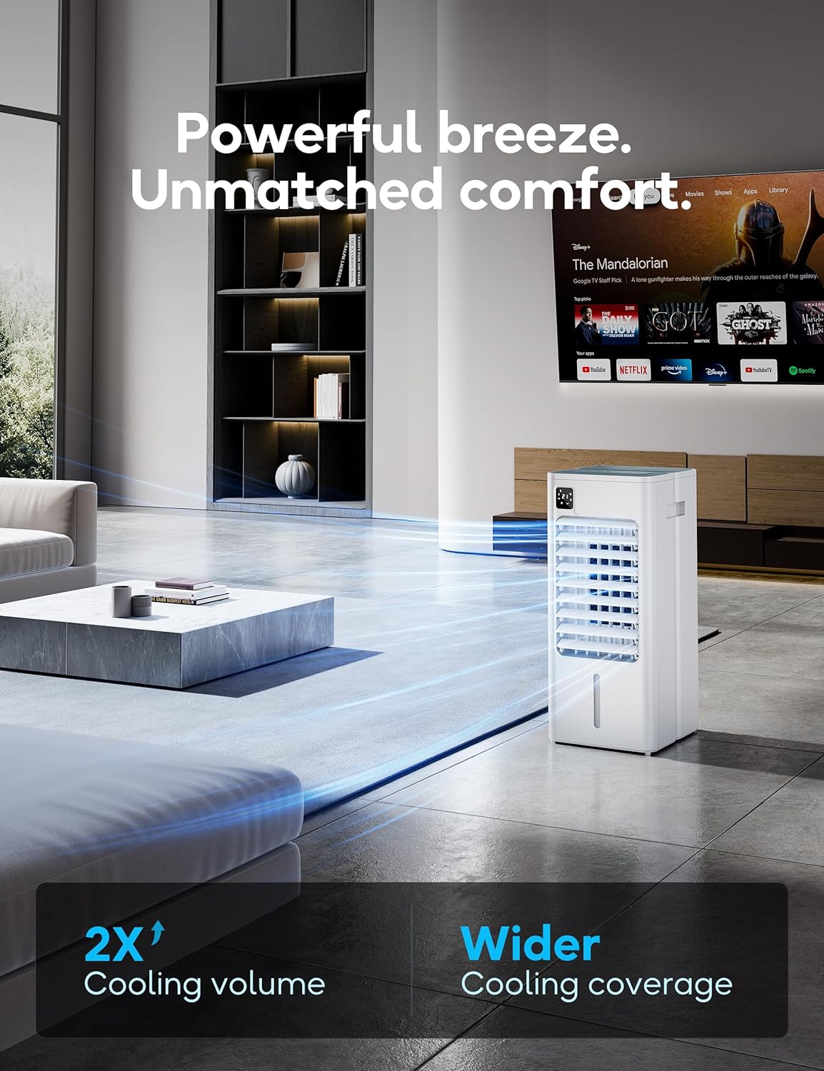 Portable Air Conditioner, Evaporative Air Cooler Windowless with Remote, 3 Speeds, 12H Timer, Oscillating Swamp Cooler for Bedroom, Living Room, White