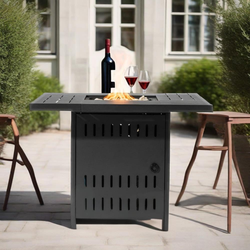 34 Inch Outdoor Propane Fire Pit Table with Lid and Lava Rocks - 50000 BTU Steel Fire Table for Patio Garden Deck Backyard