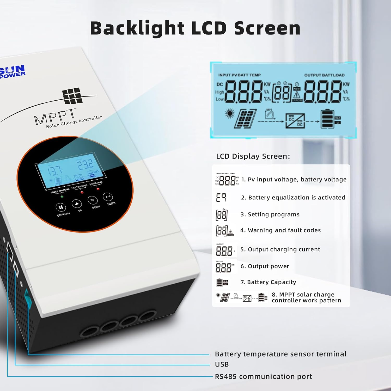 POWLAND 80A MPPT Solar Charge Controller 12V/24V/36V/48V Auto,Max Input 145V Solar Charger,LCD Display Intelligent Regulator for AGM, Gel, Lithium ect