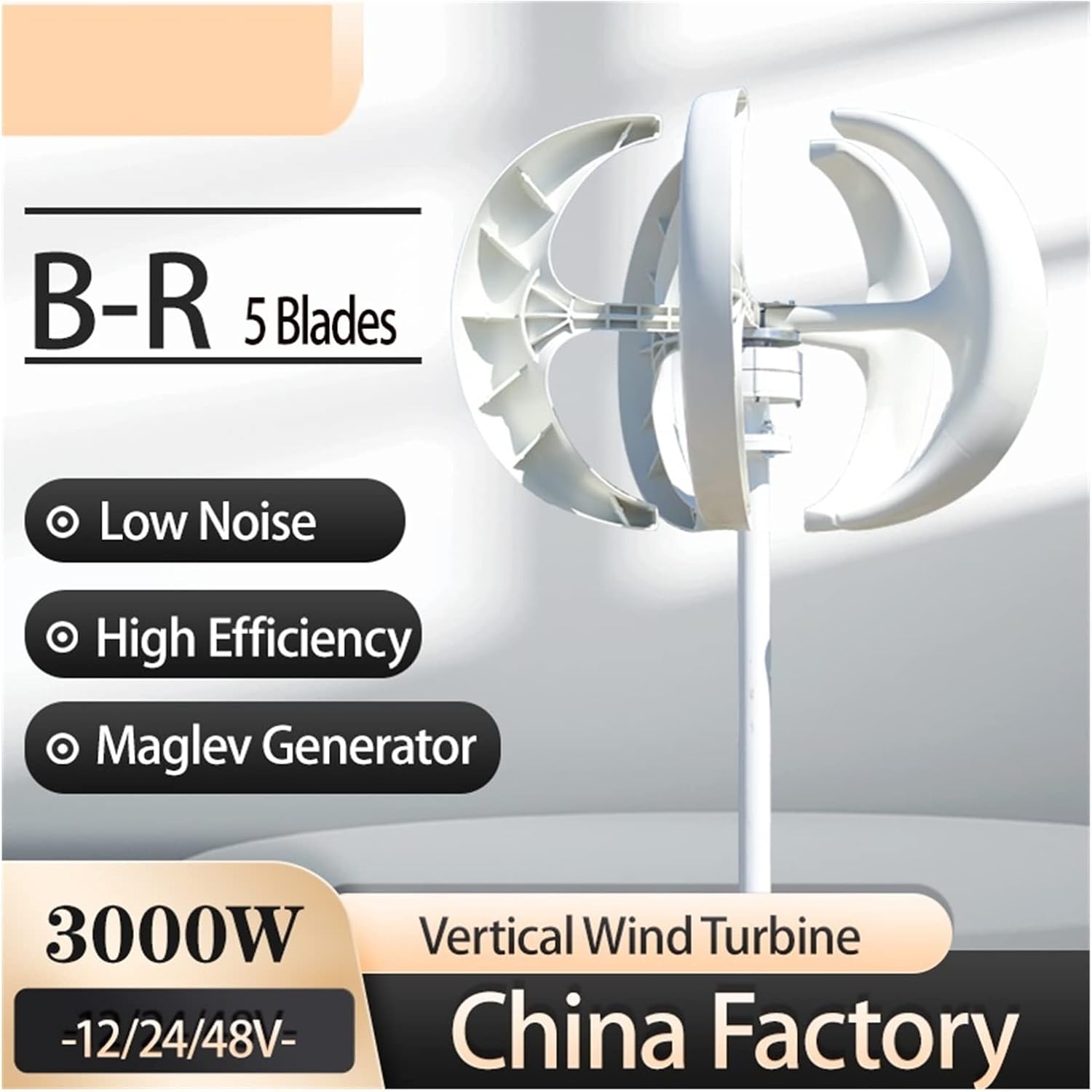 Wind Turbine Generator Kit, 1000W Wind Turbine Lantern Wind Turbine Vertical Axis 12V 24V Motor Quick Start Home Farm Hybrid Street Light with MPPT Controller for Hybrid Solar Wind System(White,MPPT C