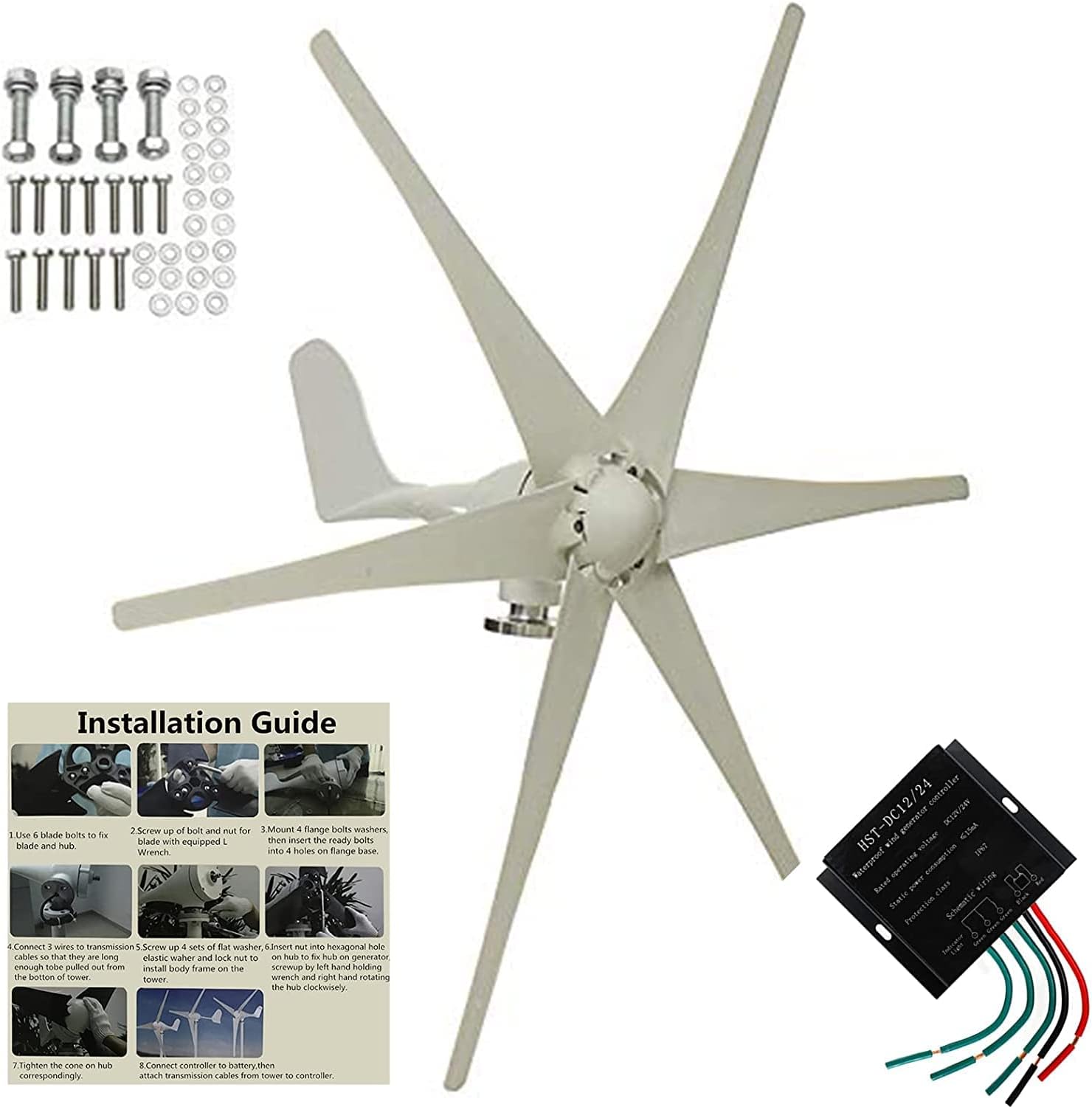 12000W Horizontal Wind Tubine Generator with Controller Vertical Wind Turbines Generator Kit Low Noise for Home Outdoor