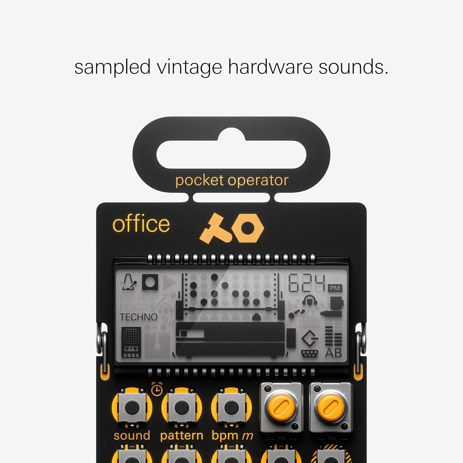 teenage engineering pocket operator PO-24 office, noise percussion drum machine and sequencer, with parameter locks, solo functionality and punch-in effects