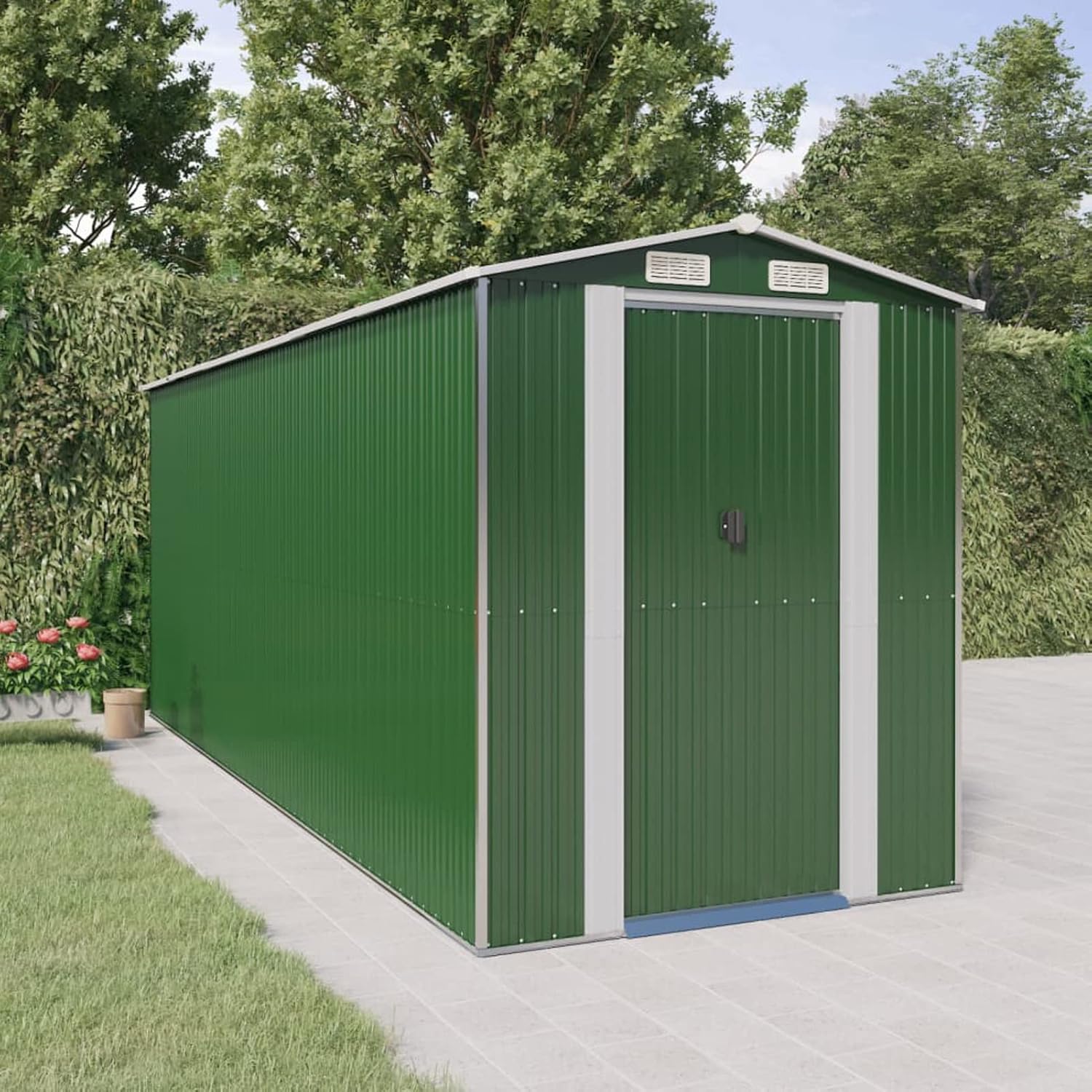 Garden Shed Garden Tool Storage Shed with Vent, Outdoor Galvanized Steel Storage House Storage Organizer with Door for Backyard, Garden, Patio, Lawn - Green 75.6