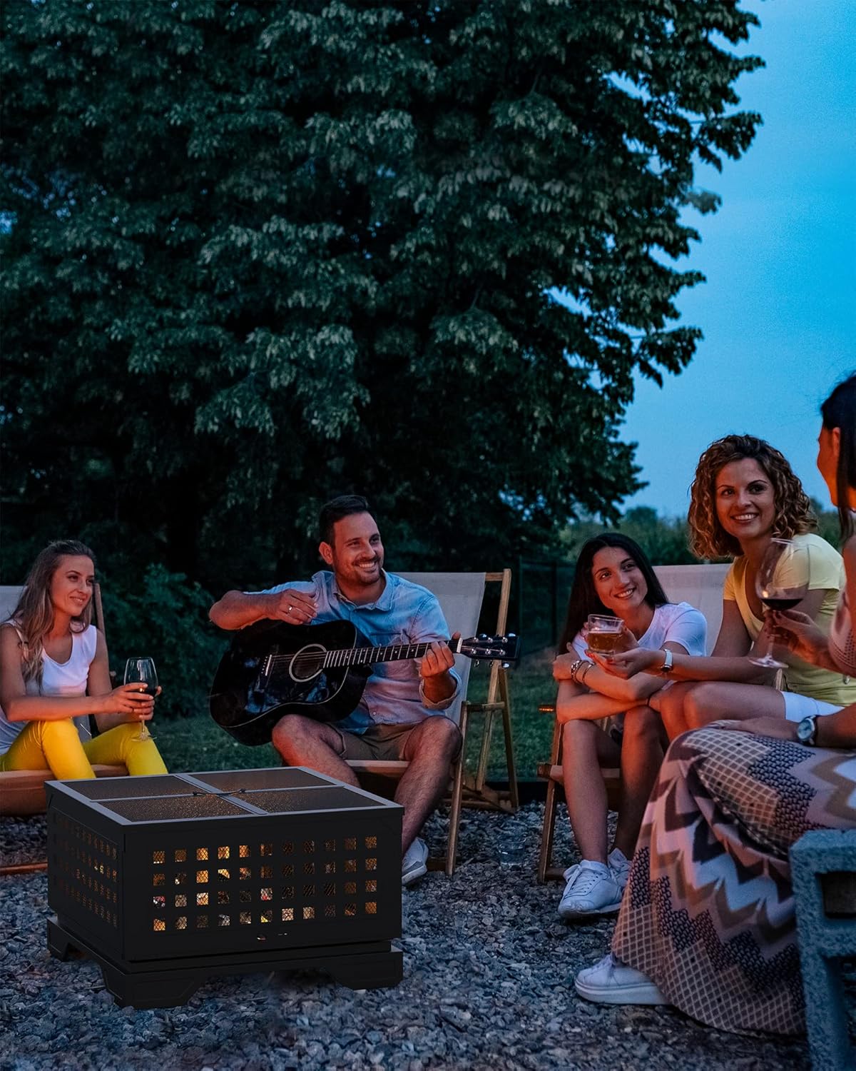 Outdoor Fire Pit 21.7 Inches Foldable Portable Square Fire Pit Wood Burning with Spark Screen Easy to Assemble Suitable for Courtyard Garden Camping Picnic Bonfire Black