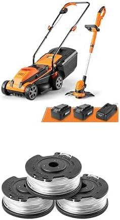 Bundle of LawnMaster 20VMWGT 24V Max 13-inch Lawn Mower and Grass Trimmer 10-inch Combo with 2x4.0Ah Batteries and Charger + LawnMaster 0.065-inch Replacement Grass Trimmer Line Spool – 952392
