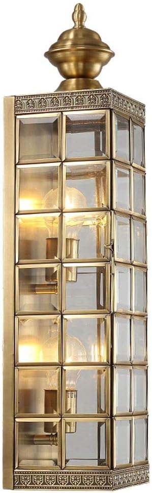 Outdoor Copper Wall Lamp Luxury Villa Glass Shade Balcony Corridor Wall Sconces Brass Carved Vintage Hallway Garden Wall Lighting Fixtures