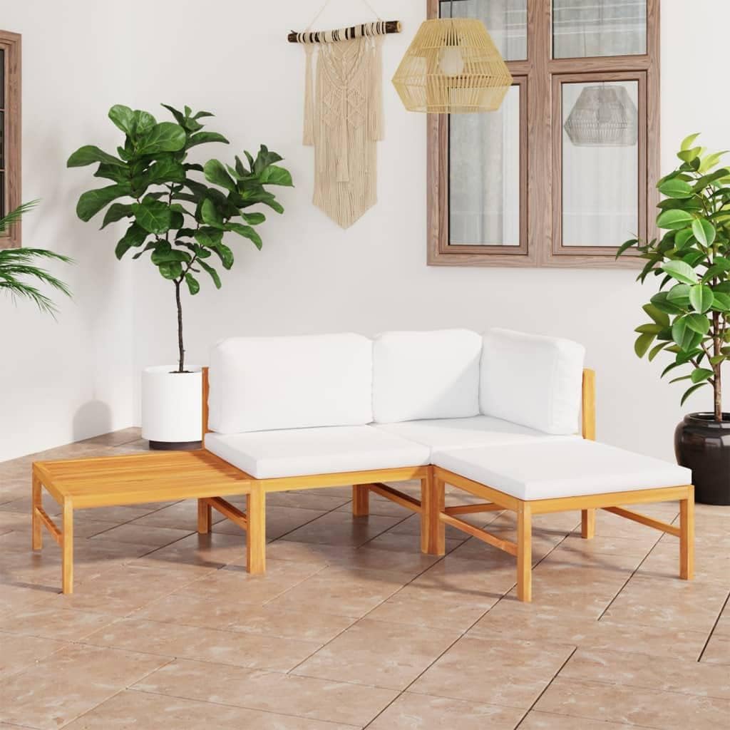 4 Piece Patio Lounge Set with Cream Cushions Solid Teak Wood,Premium Teak Patio Lounge Set with Comfortable Cushions and Durable Construction Patio Furniture Sets, Outdoor Furniture Sets