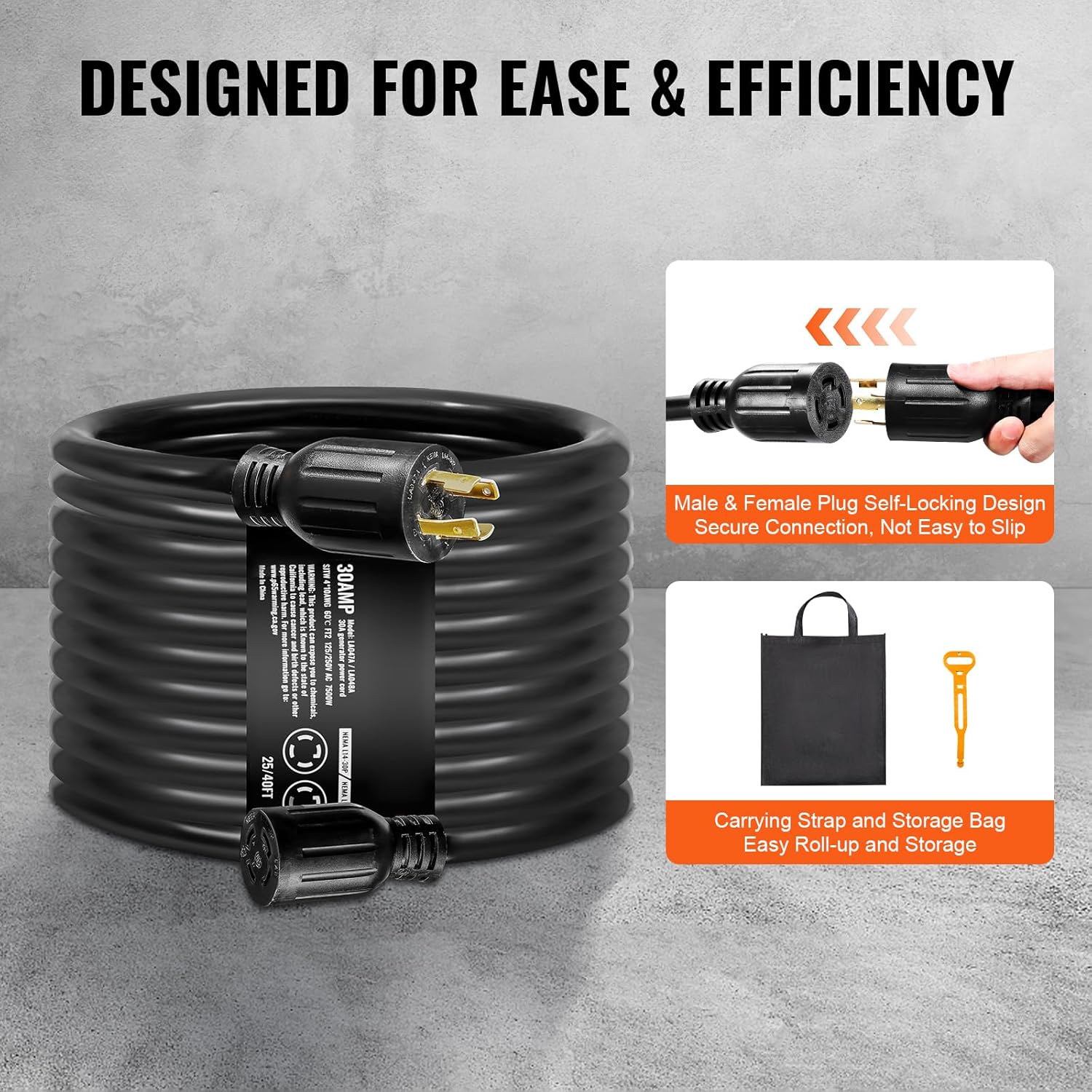 Happybuy 30 Amp Generator Cord Kit, 25FT, NEMA L14-30P/L14-30R, STW 10 AWG Power Extension Cord with Twist Lock, Pre-Drilled Inlet Box for RV Outdoor, ETL Listed