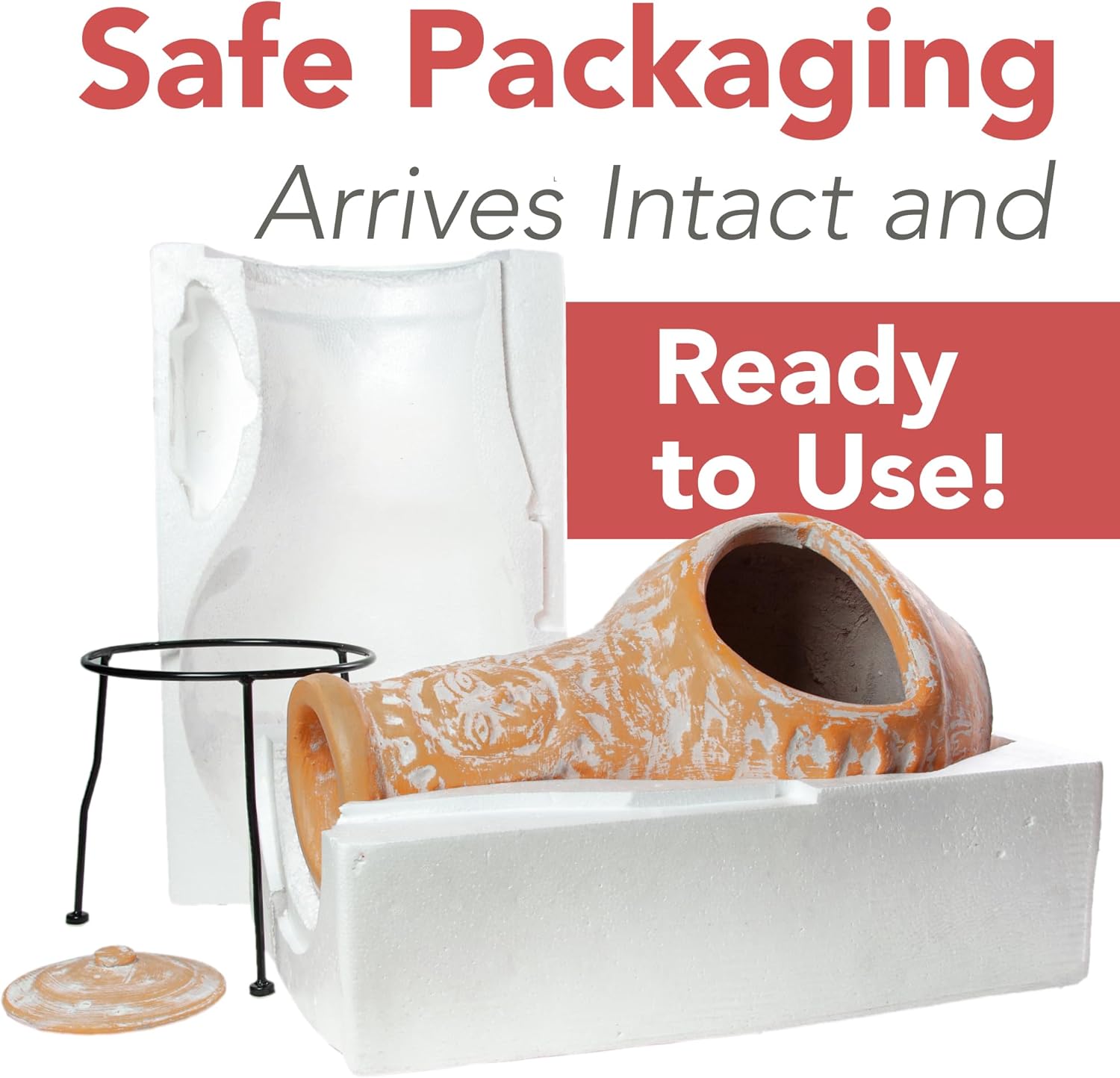 Wiosi Medium 𝗖𝗵𝗶𝗺𝗶𝗻𝗲𝗮 Outdoor Fireplace for Patio Clay Chimineas with Chimney Rain Lids and Solid Metal Stands - Yellow Terracotta Chimenea - Rustic Wooden Fire Pit Chimnea 16 x 16 x 32-inch