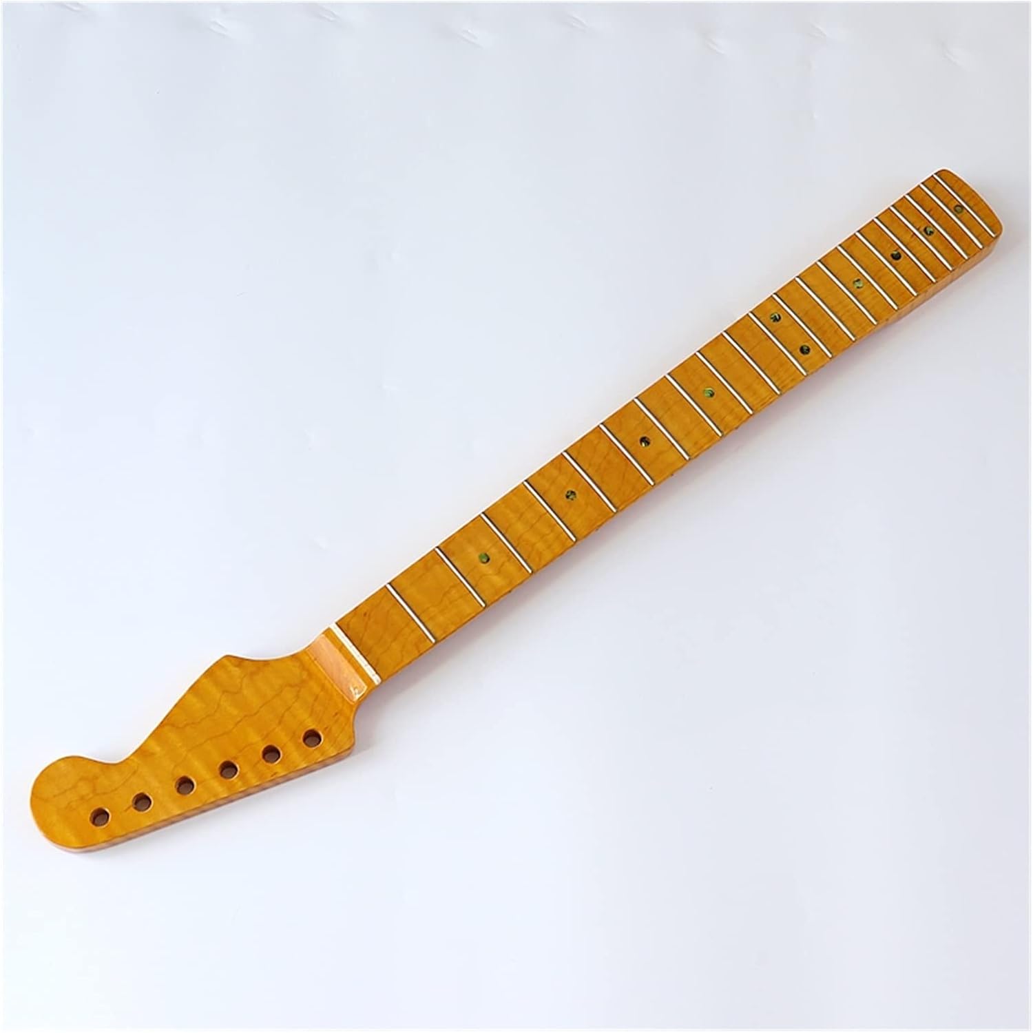 ZUZU Flame Maple Electric Guitar Neck ST Neck Canada Flame Maple Wood High Gloss Finish 21 Frets Yellow Color Unfinished Guitar Neck (Color : 1)