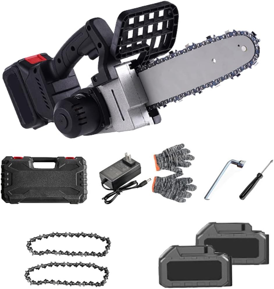 Mini Chainsaw Cordless 10-Inch, Electric Power Chain Saw with Security Lock, Handheld Battery Powered Chainsaw for Tree Trimming Wood Cutting (Battery *1 : 2*Battery)