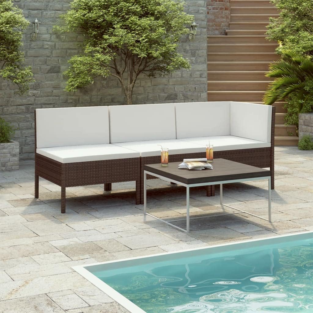 3 Piece Patio Lounge Set with Cushions Poly Rattan Brown,Premium Outdoor Lounge Set with Weather Resistant PE Rattan and Comfortable Cushions, for Patio, Deck, or Garden Patio Furniture, Outdoor Furni