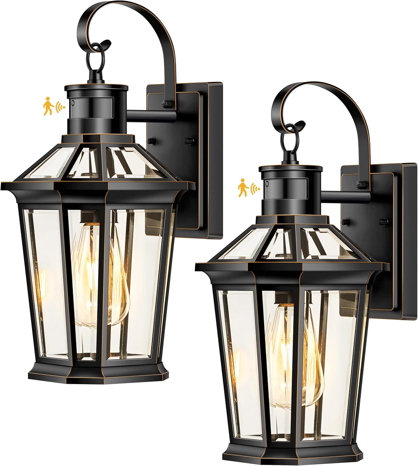 VIANIS Motion Sensor Outdoor Wall Lights, Dusk to Dawn Exterior Light Fixture Wall Mount for House Front Porch Light, Black Anti-Rust Aluminium Modern Outdoor Wall Sconce Lantern for Garage 2 Pack