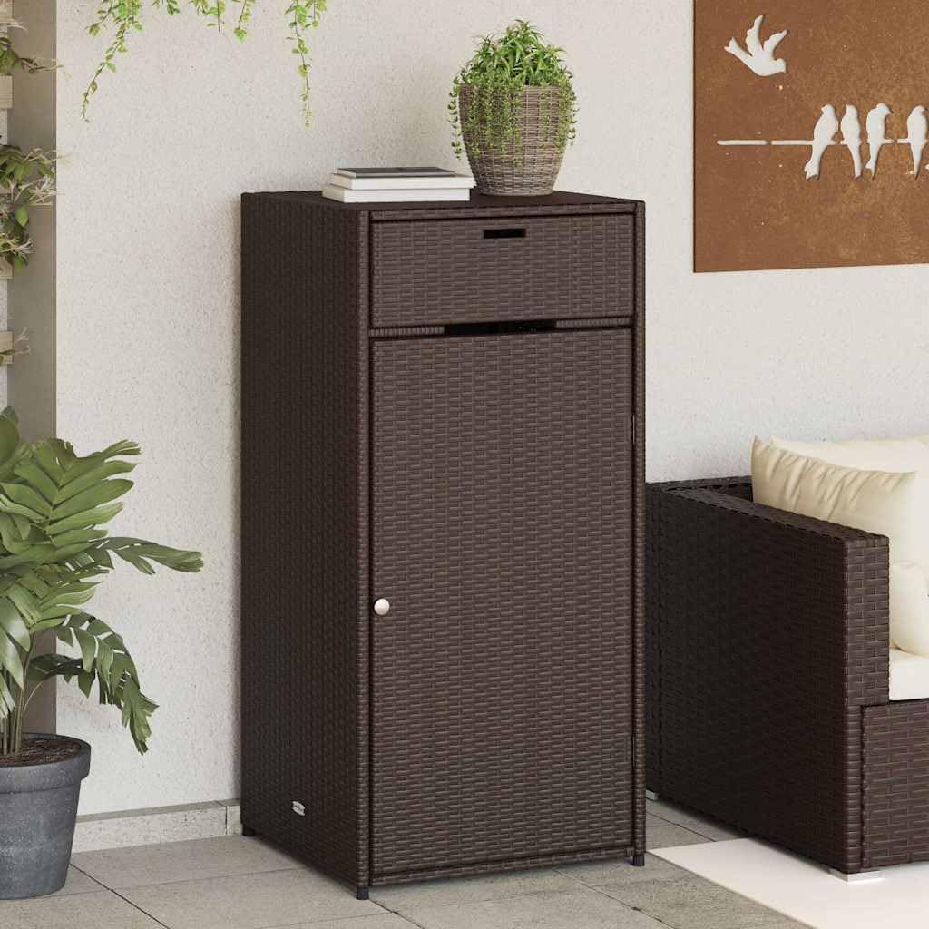 Brown Outdoor Storage Cabinet for Garden Tools, Weather-Resistant Poly Rattan Deck Box, Patio Furniture