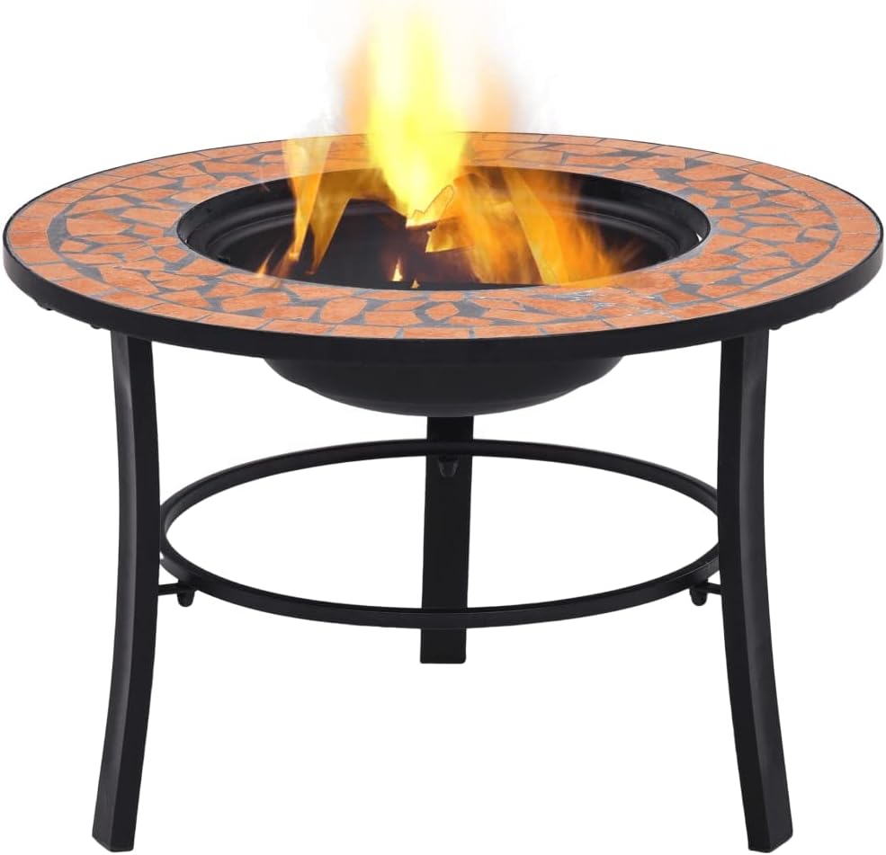 Outdoor Wood Burning Grill, BBQ Grill Firepit Bowl Mosaic Fire Pit Terracotta 26.8
