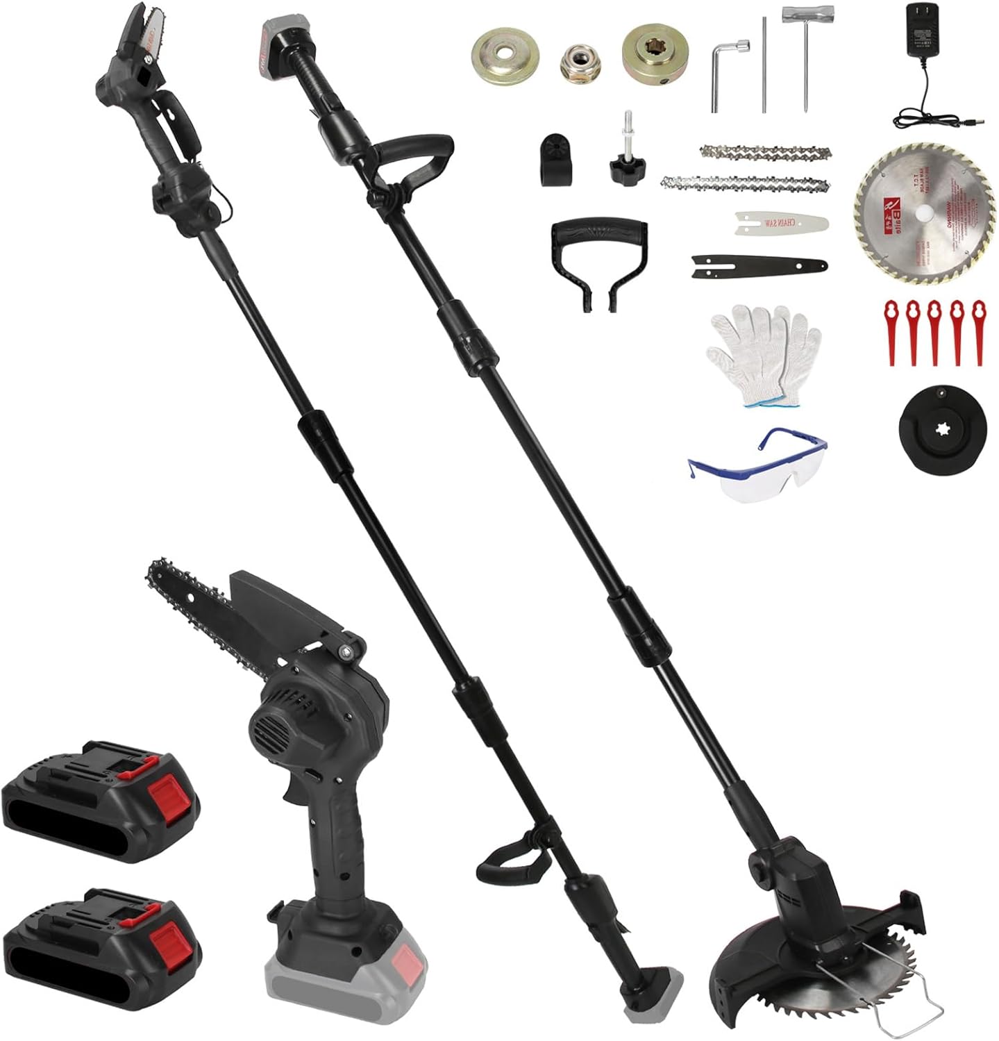 3-in-1 Cordless Pole Saw & Mini Chainsaw & Grass Trimmer, 21V Battery Powered 6 Inch Electric Pole Chainsaw, 12.3ft Max Reach, 5.5 LB Lightweight Pole Saws for Tree Trimming, Branch Cutting