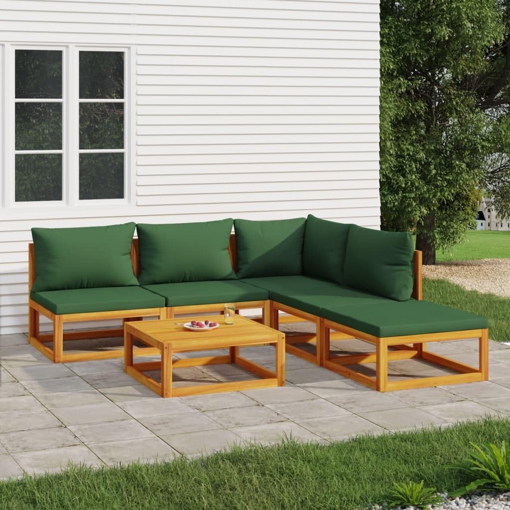 6 Piece Garden Lounge Set Green, Solid Acacia Wood Outdoor Patio Furniture, Modular Seating for Balcony, Deck & Conservatory