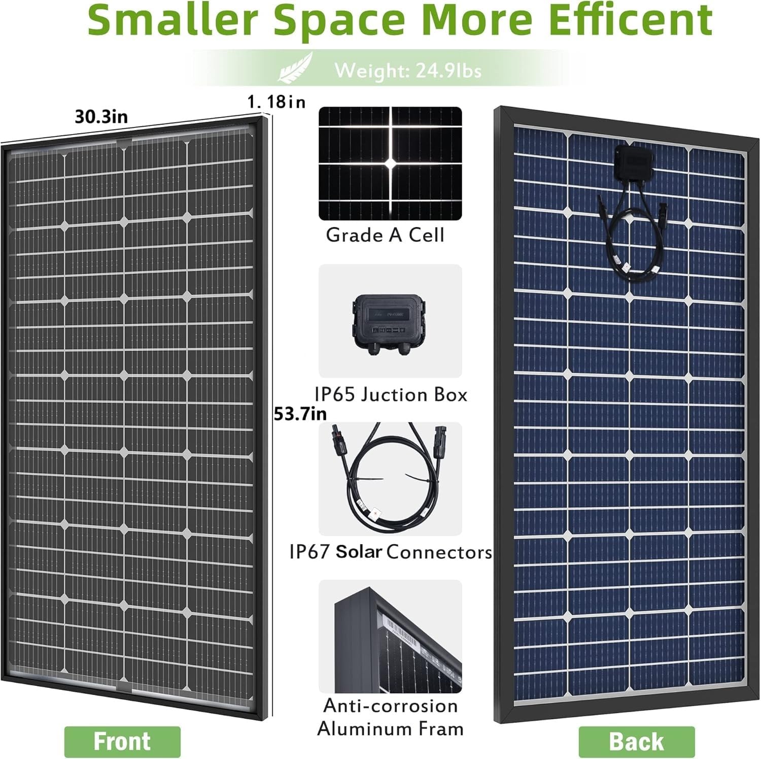JJN Bifacial 400 Watt Solar Panels 12V 10BB Monocrystalline Solar Panel High Efficiency Solar Module for RV Home Farm Trailer Camper Marine Off Grid System(2 PCS 200 Watt)