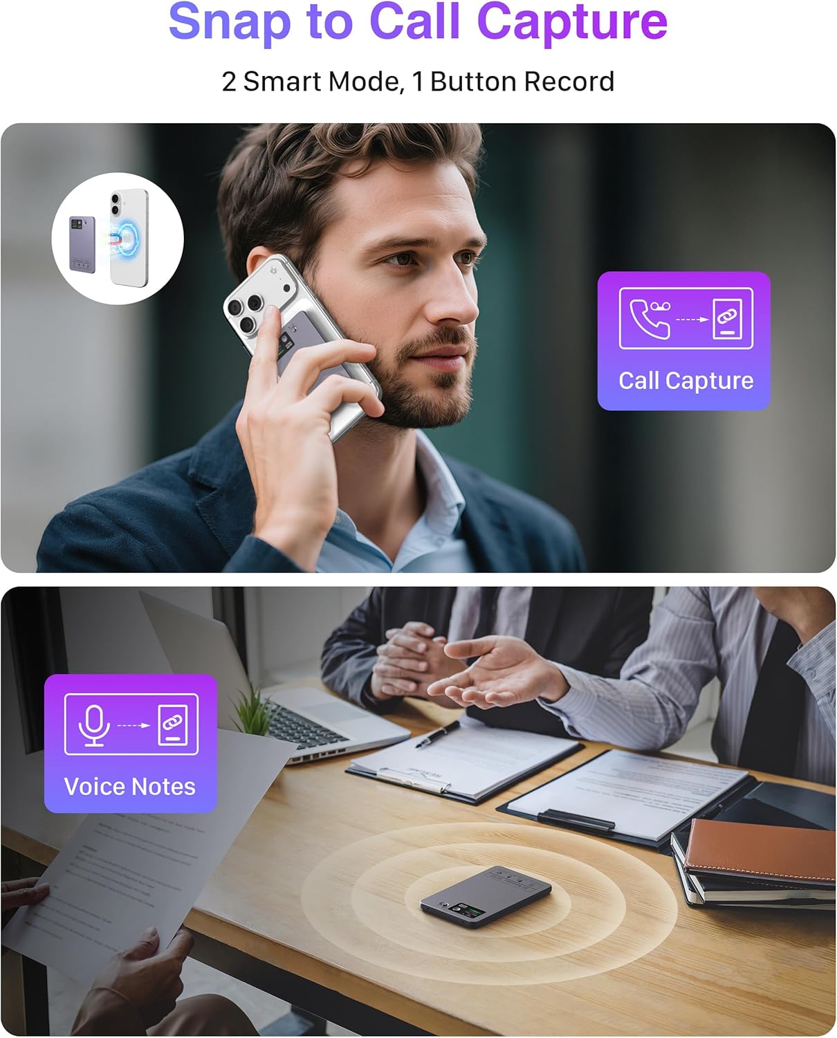 AI Note Voice Recorder: Transcribe, Summarize & Text Translation, 152 Languages, AI Noise Cancellation, 64GB, APP Control, One-Step Magnetic Attachment, Long-Lasting Battery – Meeting, Call, Lecture