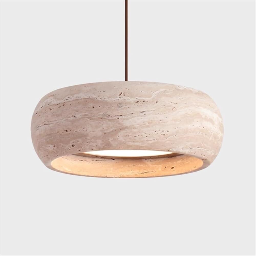 Nordic Natural Stone Shade Cylinder Pendant Light Modern Yellow Travertine LED Ceiling Hanging Lamp for Kitchen Island Bedside Dining Room Hallway Chandelier