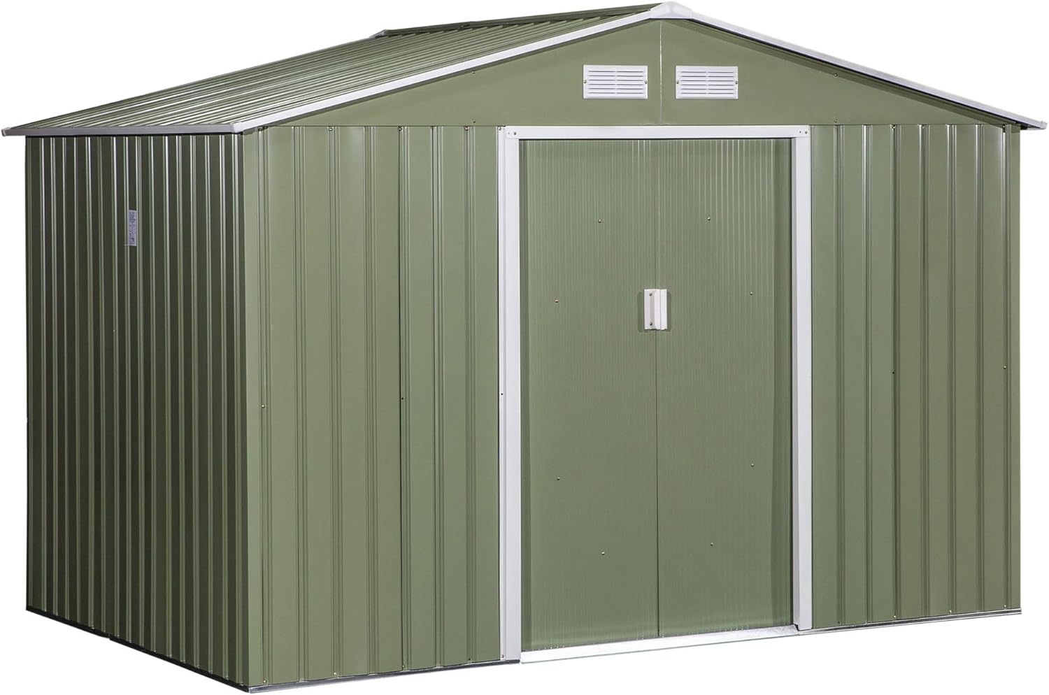 GOWE 9' x 6' Outdoor Storage Shed, Garden Tool House with Foundation, 4 Vents, and 2 Easy Sliding Doors for Backyard, Patio, Garage, Lawn, Green