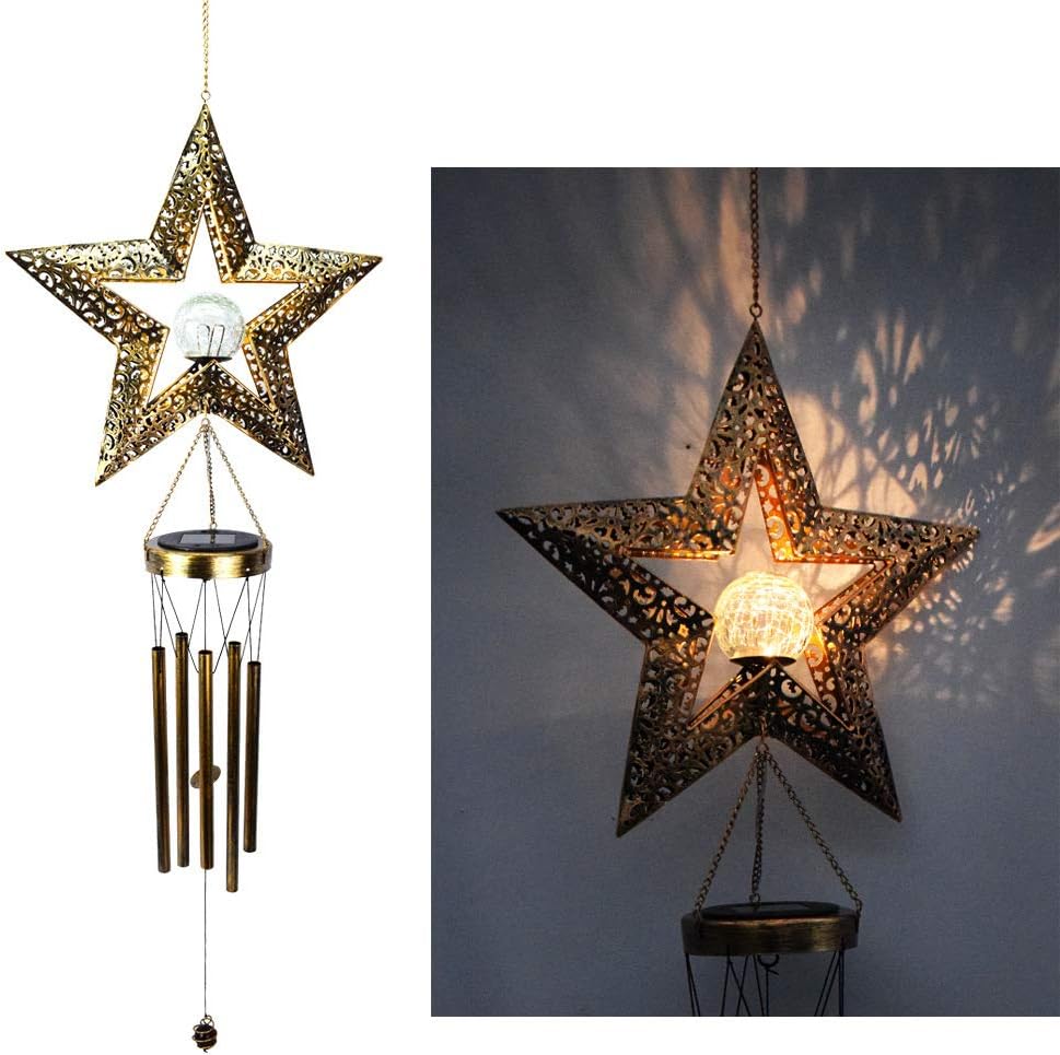 Wind Chimes Solar Lights Outdoor Waterproof Hanging Aeolian Bells Solar Lamp with Moon Star Sun Shape for Party Garden Festival(3PCS)