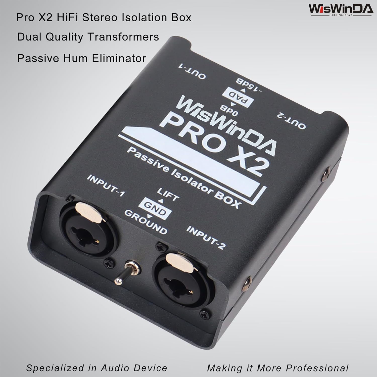 2Channels XLR/TS/TRS Passive Hum Eliminator Box for Audio Equipments Ground Loop Isolator Noise Filter for Different Audio Systems Using (WDISO-Pro X2)