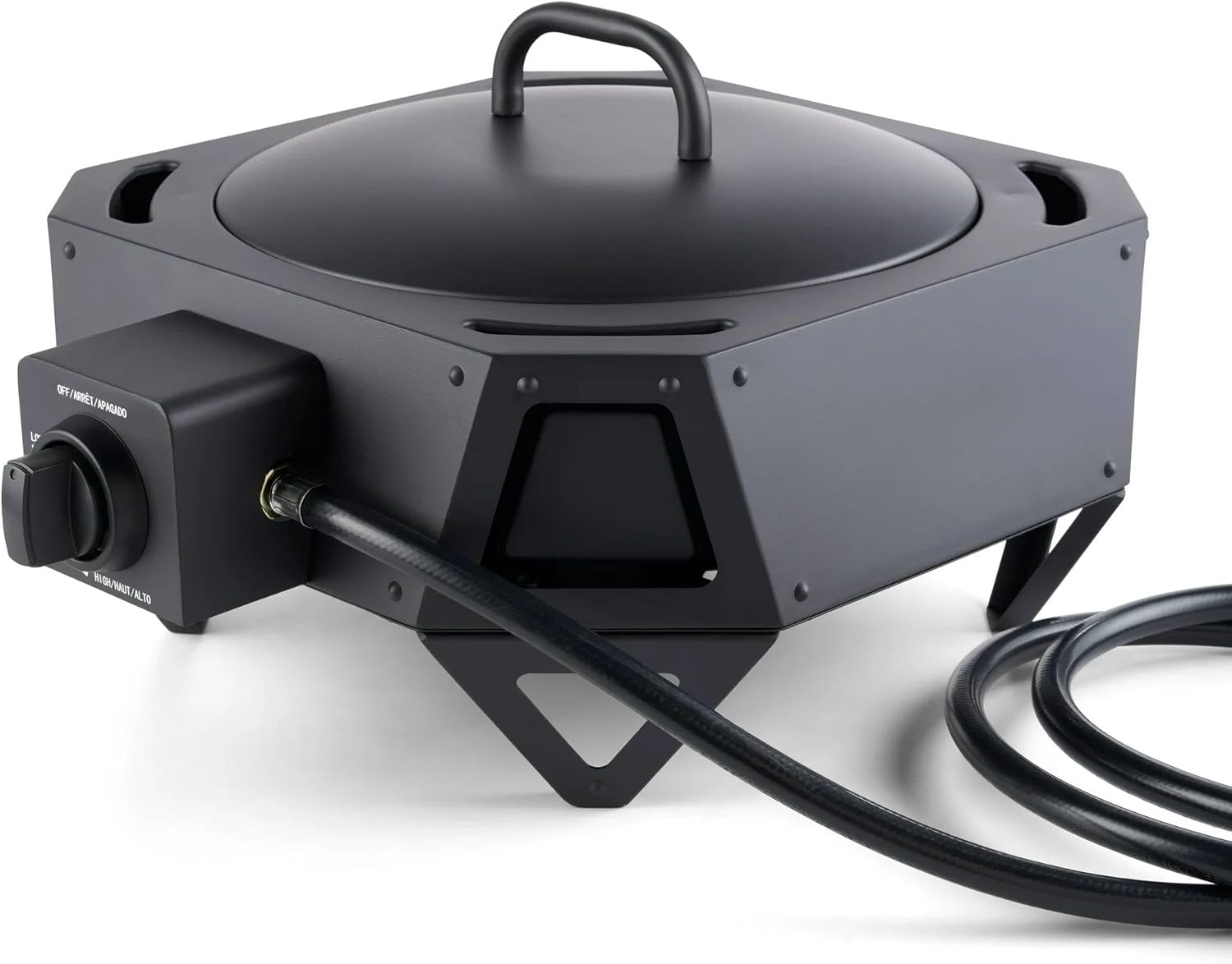 Portable Propane Gas Fire Pit with Locking Lid – 54,000 BTU Outdoor Steel Fire Bowl with Lava Rocks, Hose & Regulator, 15-Inch, Square Camping Gas Heater