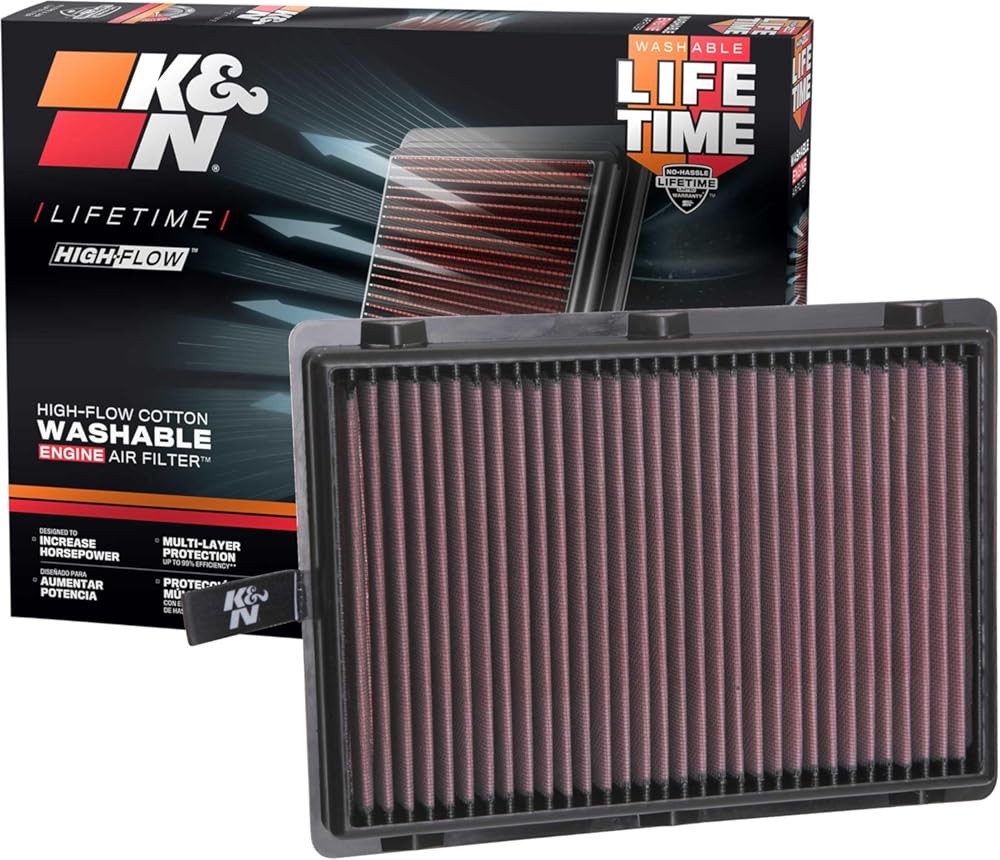 K&N High-Flow Original Lifetime Engine Air Filter: Increase Power: Premium, Washable: Compatible with 2015-2025 HYUNDAI/KIA: Palisade, Santa Fe, Carnival, Sedona, Sorento, Telluride, 33-5075