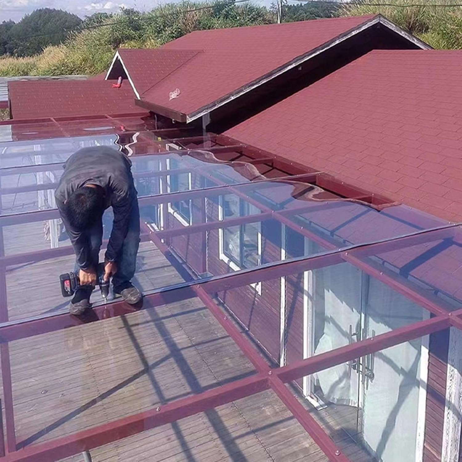 1.2mm Polycarbonate Roofing Panels for Greenhouse, Anti-Uv Clear Acrylic Sheet, All-Weather Outdoor Garden and Sunrooms Board, Strong Impact Resistance Easy Cut (2 x 59ft)