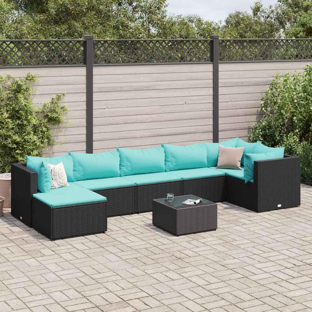 8-Piece Patio Lounge Set, Black PE Rattan Modular Outdoor Furniture, Large Sectional Sofa with Thick Cushions for Garden, Terrace, Balcony