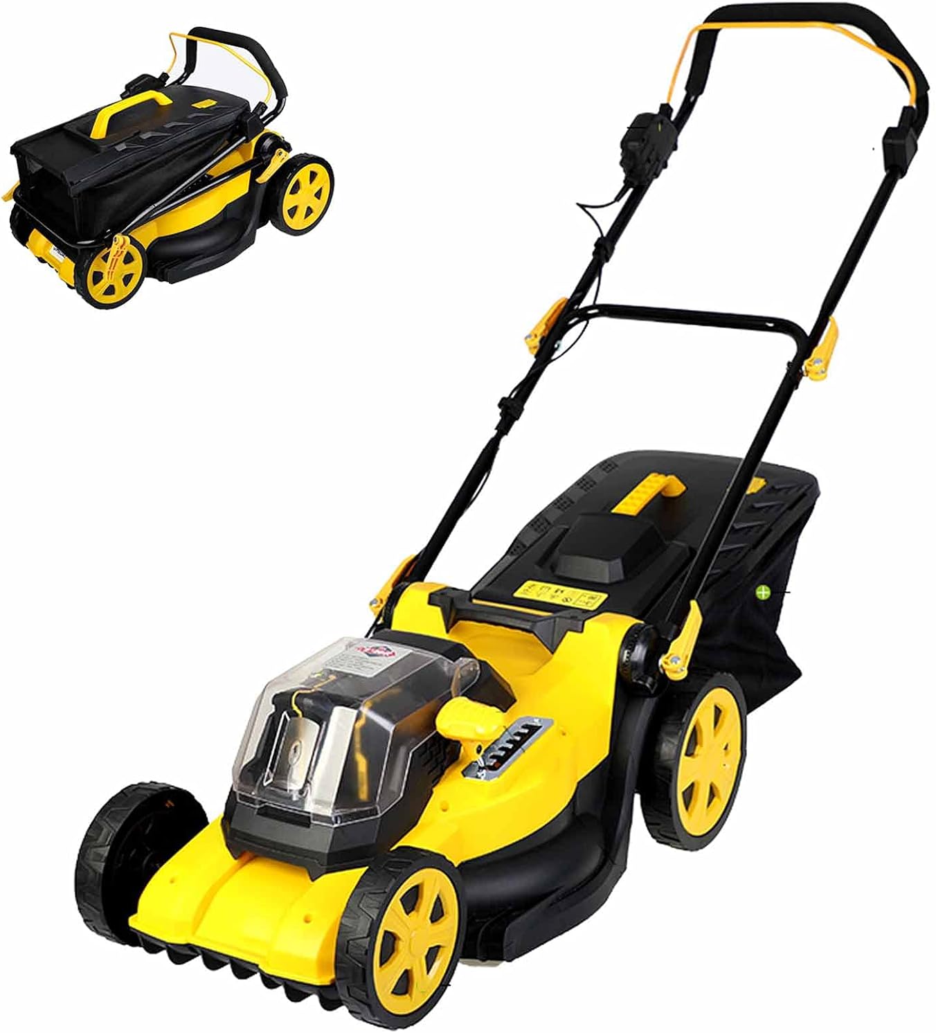 Electric Rotary Lawn Mower, 40cm Cutting Width, 40V Cordless Lawnmower with Battery and Charger, 45L Grass Box, Folding Push Lawn Trimmer