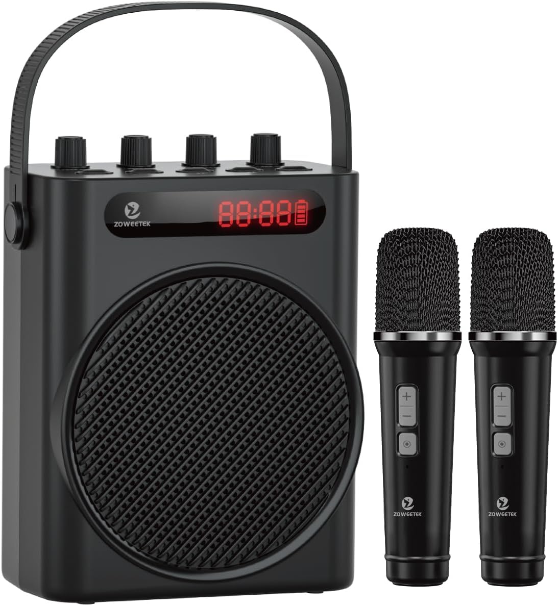 ZOWEETEK 60W Voice Amplifier with 2 Wireless Microphones,Portable Wireless Speaker with Microphone, Karaoke Machine,Portable Megaphone PA System,Wireless Voice Amplifier,Support TF Card,USB,Guitar,Aux