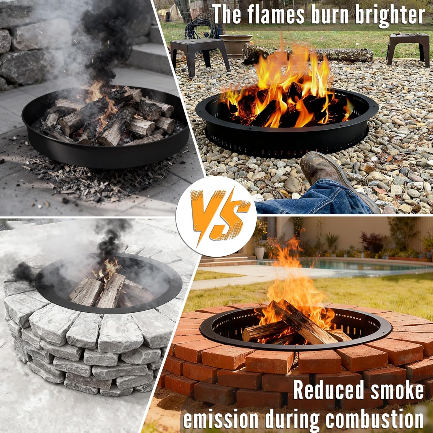 Smokeless Fire Pit Ring Insert - 48 Inch Outdoor Fire Pit Liner with Airflow Design for Efficient Burning, Durable Steel Construction, for Outdoor Camping