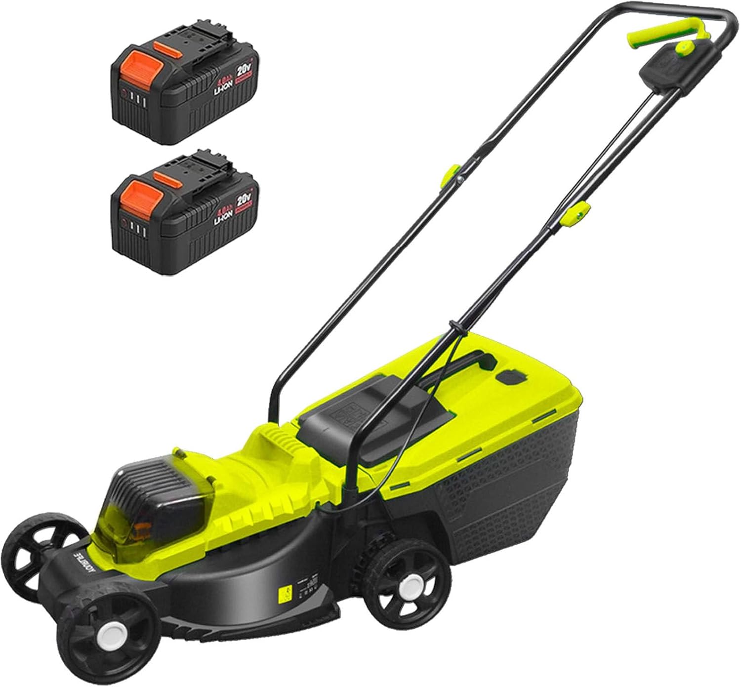 Walk-Behind Lawn Mower, 40V Electric Cordless Push Lawnmower, with 40L Large Grass Box, 3 Gear Adjustable Cutting Heights 30/50/70 Mm, 3400 RMP High Speed, for Lawn Mowing Park Landscaping,Battery*2