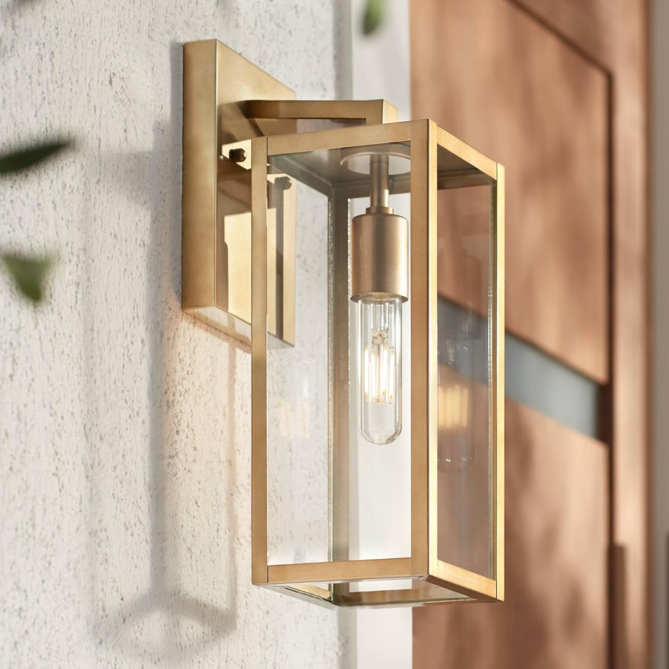 John Timberland Titan Modern Outdoor Wall Light Fixture Soft Gold Rectangular Frame 14 1/4