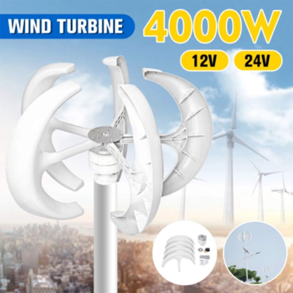4000W 12V 24V Wind Turbines Generator Lantern Vertical Axis 5 Blades Motor Kit for Home Hybrid Streetlight Use Electromagnetic,12v