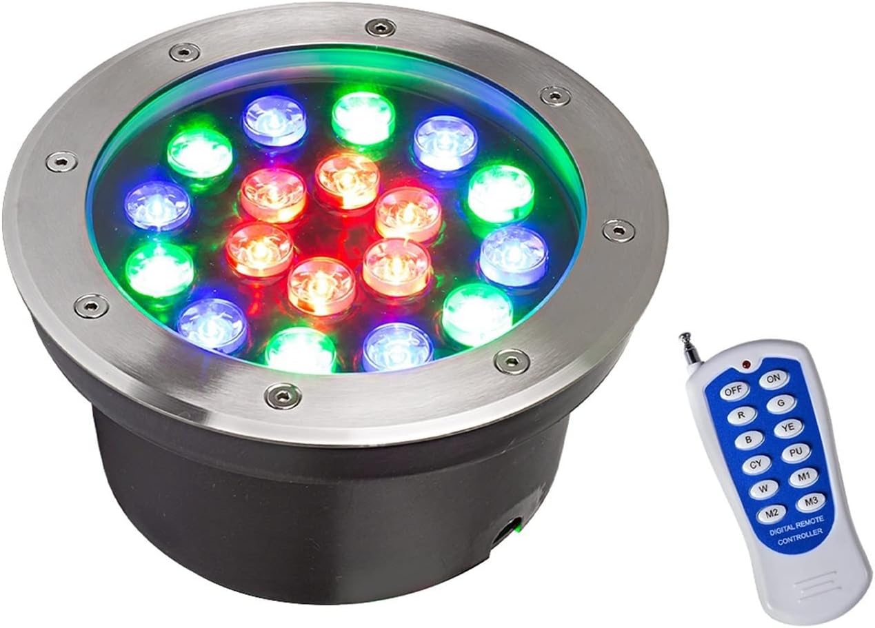 LED Underwater Pond Lights, IP68 Waterproof LED Underground Light, 12V Low Voltage Led Swimming Pool Light, Outdoor Buried Lamp, Ground Landscape Lights(RGB+Remote Control,24W)