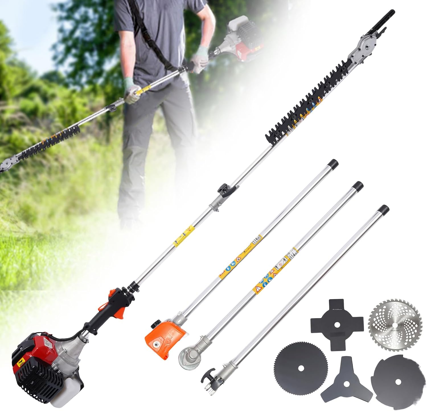 Lawn Mower, 2-Stroke 52CC 1.7KW 4-in-1 Multifunctional Lawn Mower Brushcutter Gasoline Lawn Mowers Air-Cooled Mulching Lawnmower Single Cylinder Mowing for Garden, Villa, Community Greening