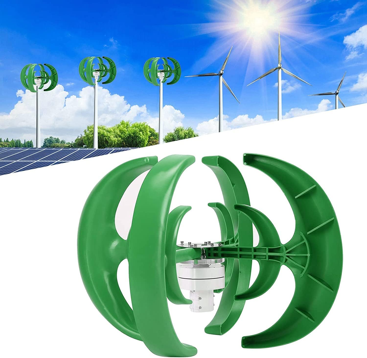 Wind Turbine Generator Kit 12000W with 4 Blade, Wind Generator Kit with Charge Controller, Wind Power Generator for Marine, RV, Home Green